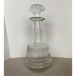 MCM Vintage Barton's Canadian Whiskey Clear Glass Decanter Waffle Pattern 10"